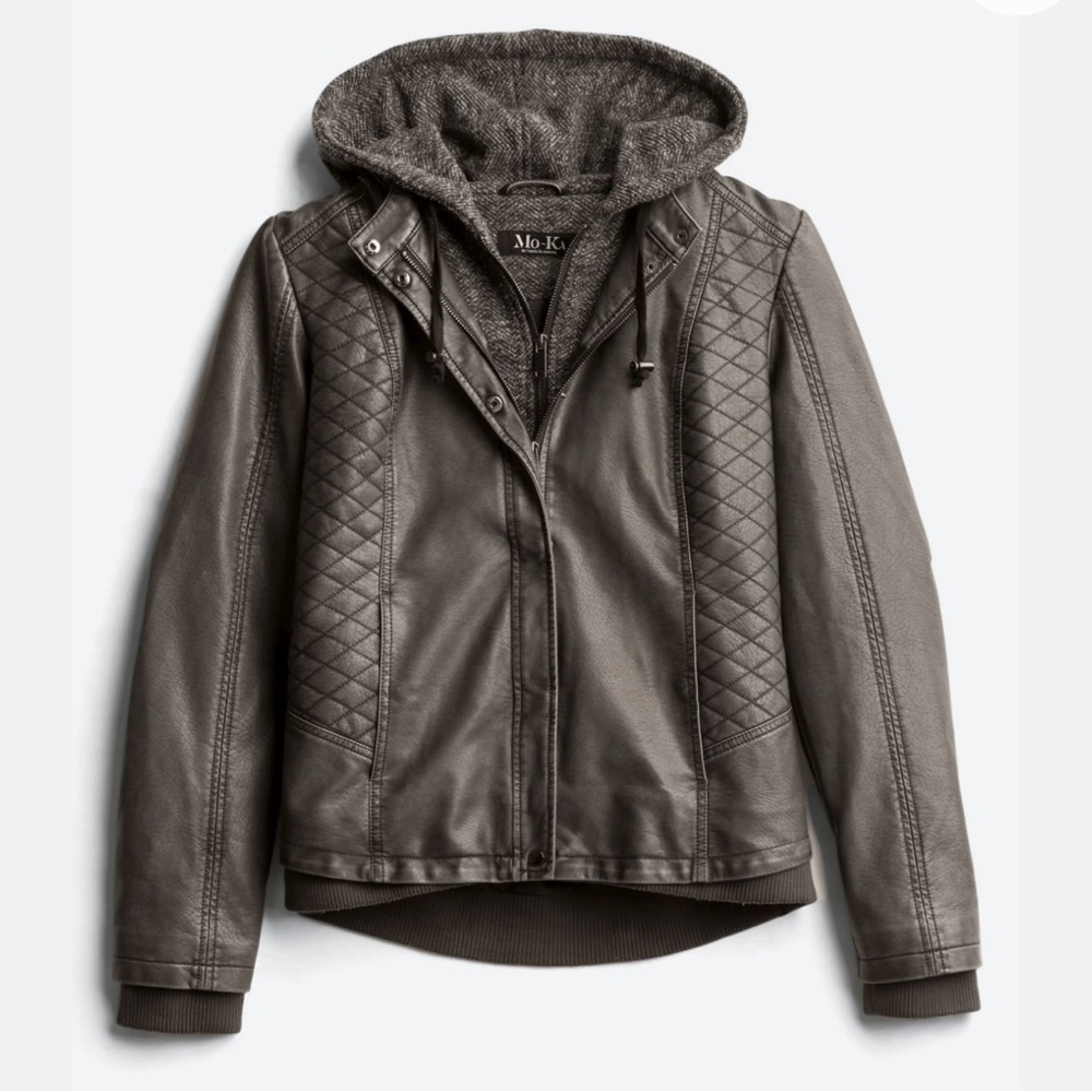 Meriam Knit Hood Faux Leather Jacket Size Smalll